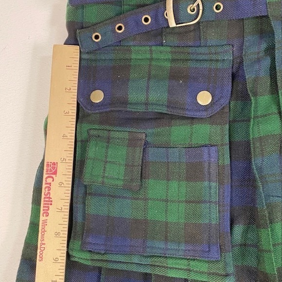 DSSkilts Plaid Kilt Utility Pockets Buckle Straps Green Blue Size 54 - Picture 12 of 13